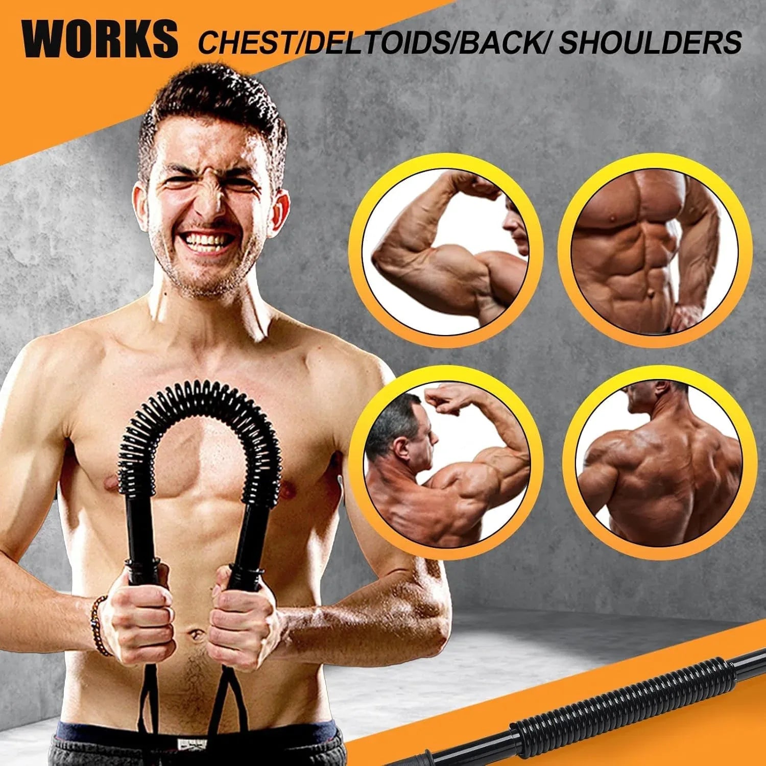 Heavy-Duty Adjustable Spring Arm Exerciser Power Twister – Chest, Arms & Forearm Strength Training Bar - Shopeleven