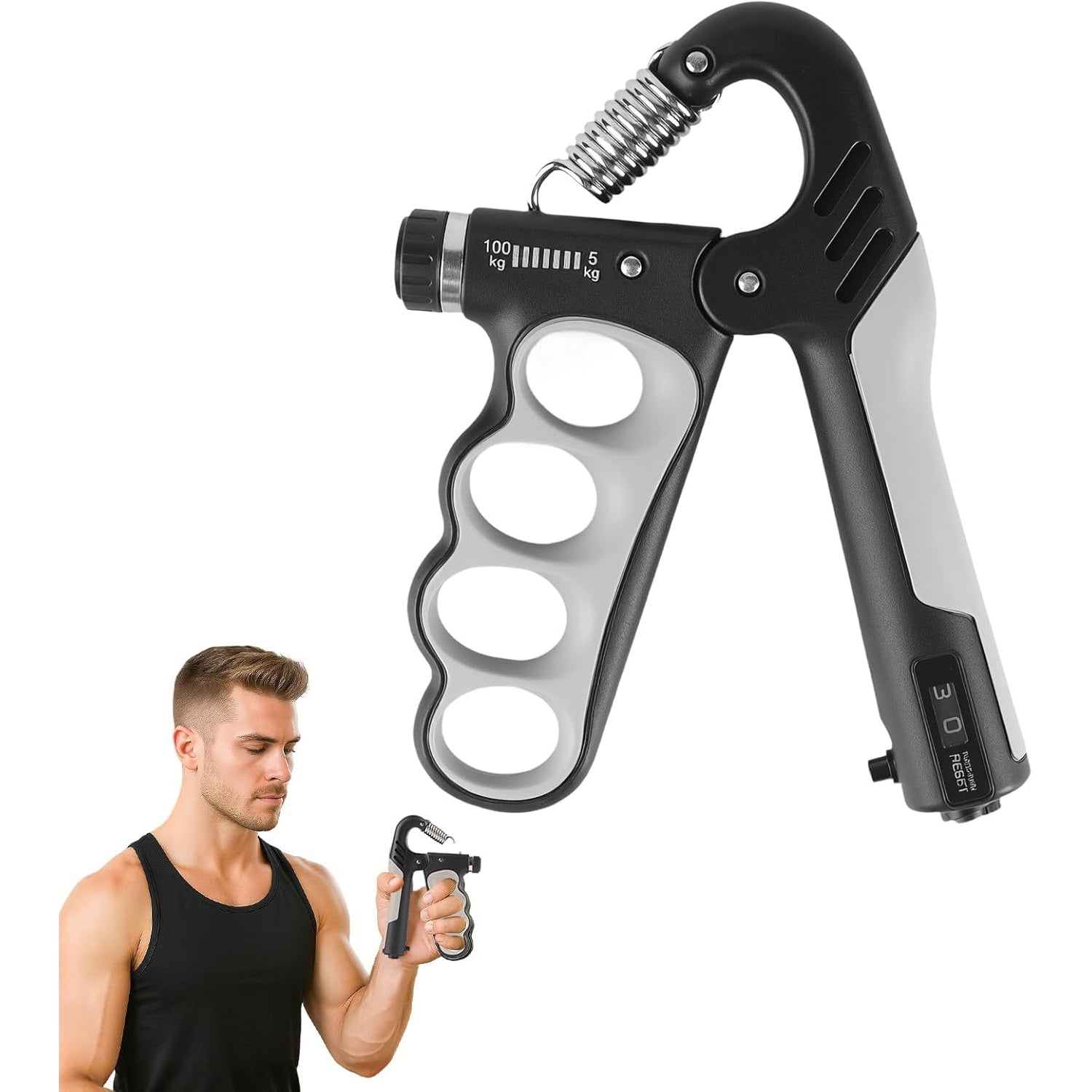 Adjustable Grip Strengthener (11–220 lb / 5–100 kg) – Heavy‑Duty Hand & Forearm Exerciser with Built‑In Counter, Non‑Slip Design