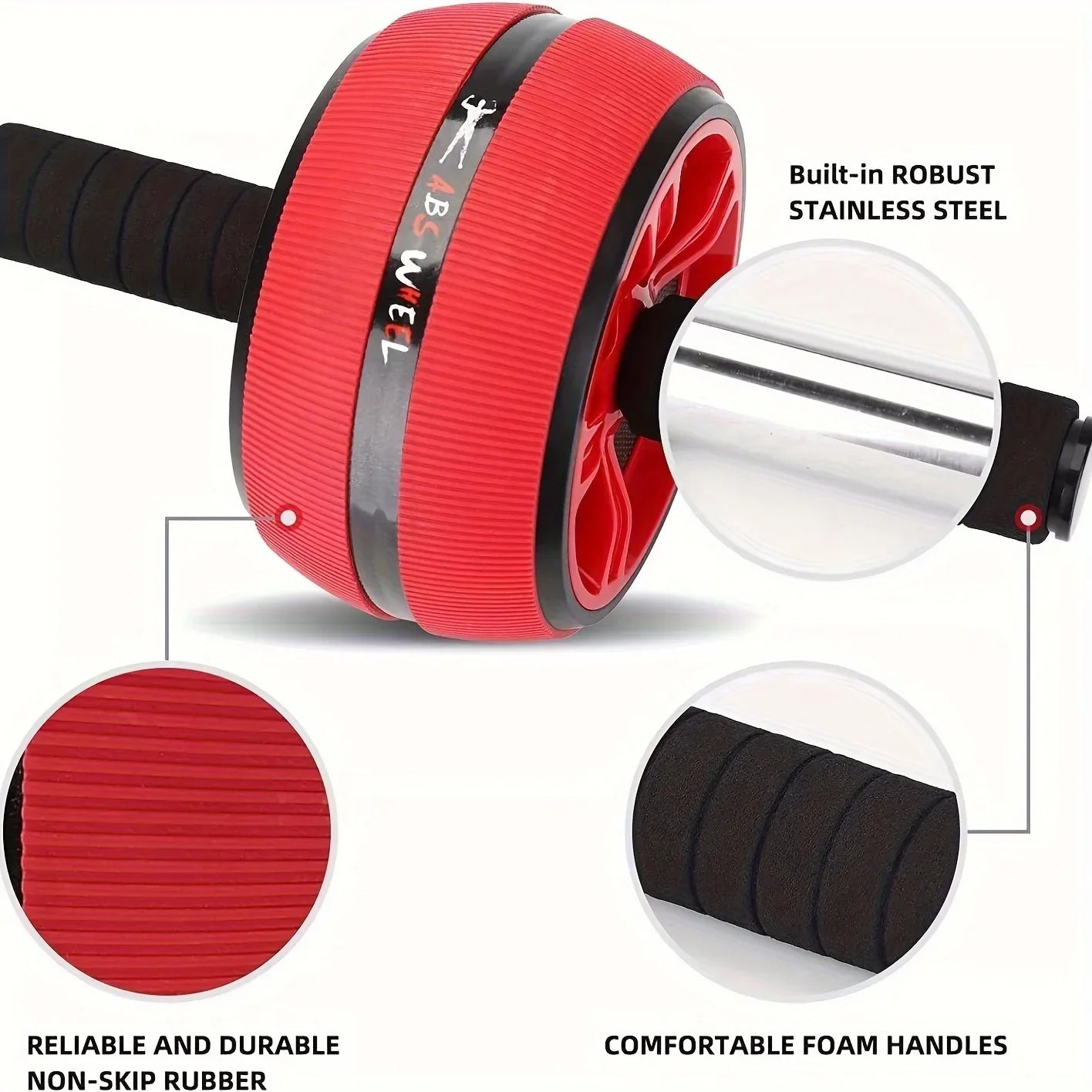 Fitness Abdominal Exercise Wheel - Portable Core Strengthener with Red & Black Grip Bars, Durable PP Material for Abdominal & Chest Muscle Training, Upper Body Workout|Ergonomic Grip Design|Textured Roller Surface, Gym Accessories - Shopeleven