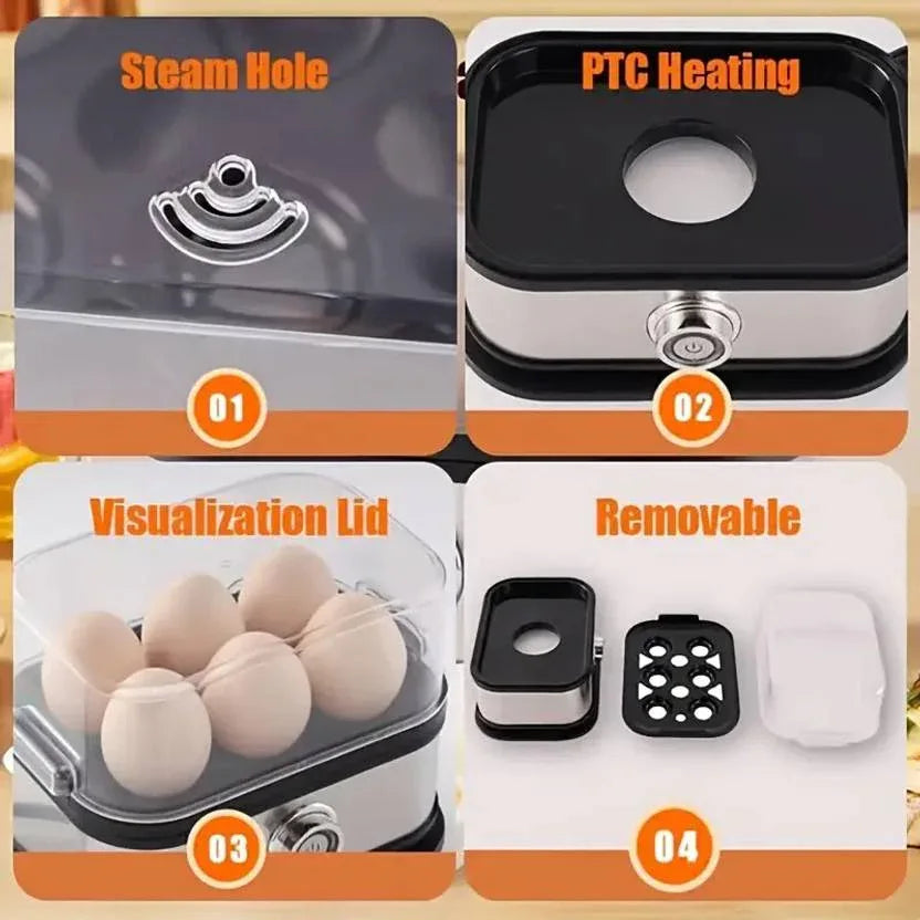 Compact Stainless Steel Electric Egg Cooker & Food Steamer – 6-Egg Breakfast Maker with Auto Shut-Off - Shopeleven