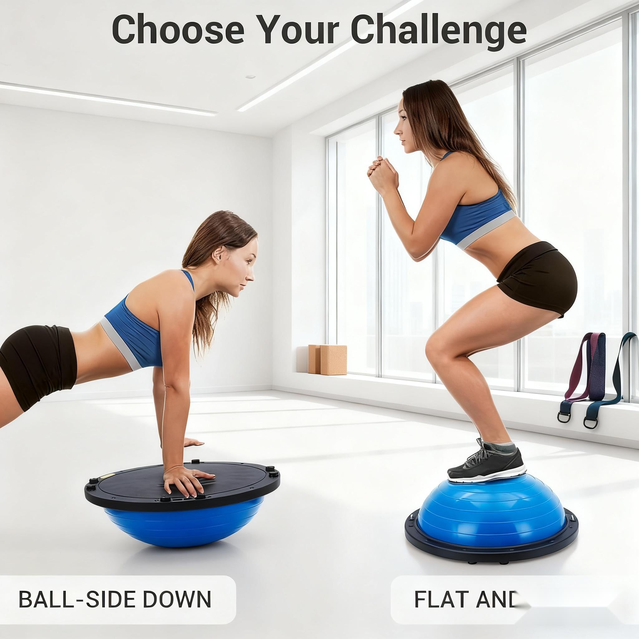 Medium Inflatable Balance Trainer Ball with Straps & Accessories – Half-Ball Stability, Core & Strength Trainer (Indoor/Outdoor)