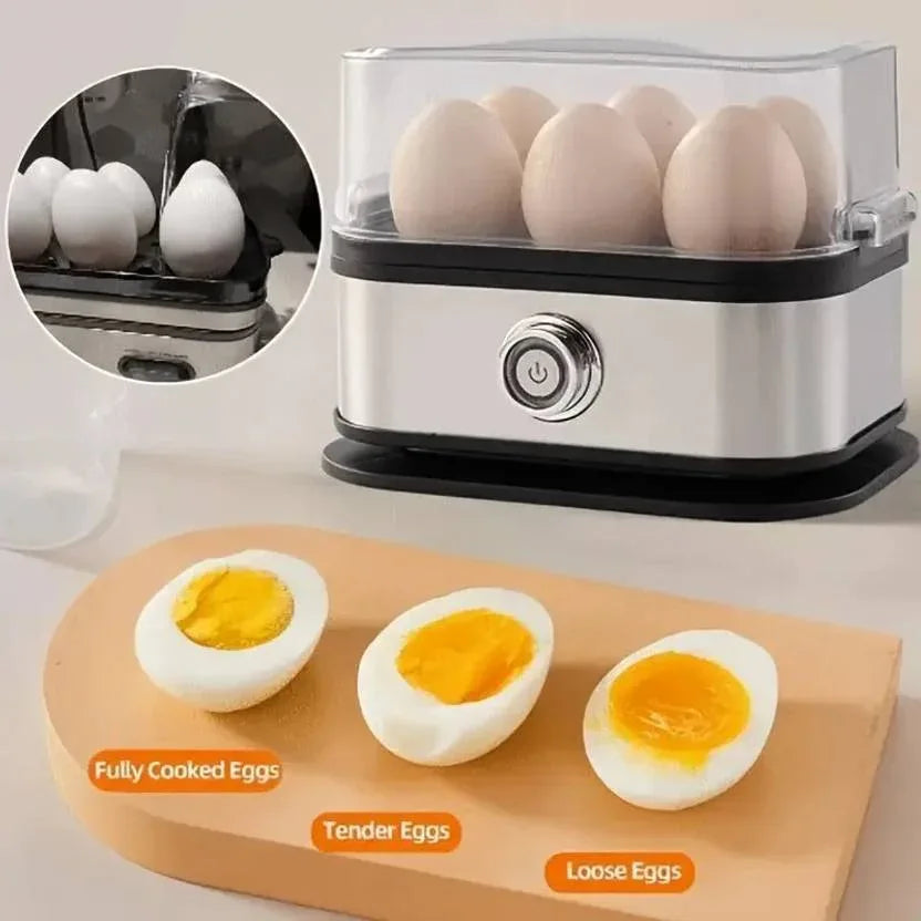 Compact Stainless Steel Electric Egg Cooker & Food Steamer – 6-Egg Breakfast Maker with Auto Shut-Off - Shopeleven