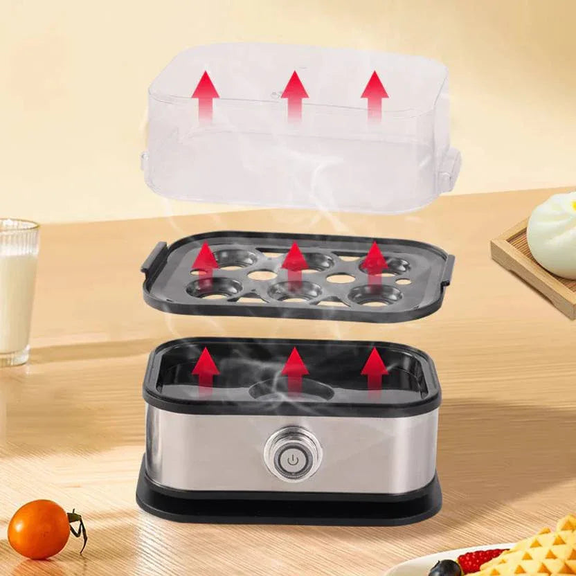 Compact Stainless Steel Electric Egg Cooker & Food Steamer – 6-Egg Breakfast Maker with Auto Shut-Off - Shopeleven