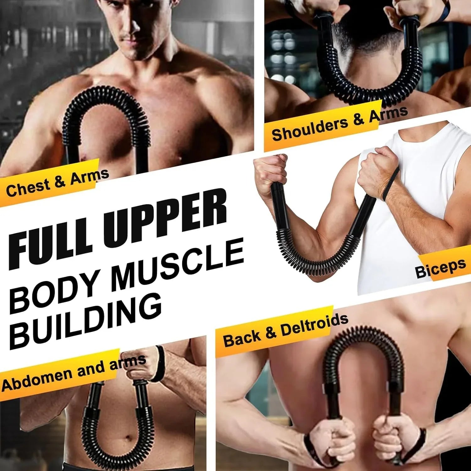 Heavy-Duty Adjustable Spring Arm Exerciser Power Twister – Chest, Arms & Forearm Strength Training Bar - Shopeleven