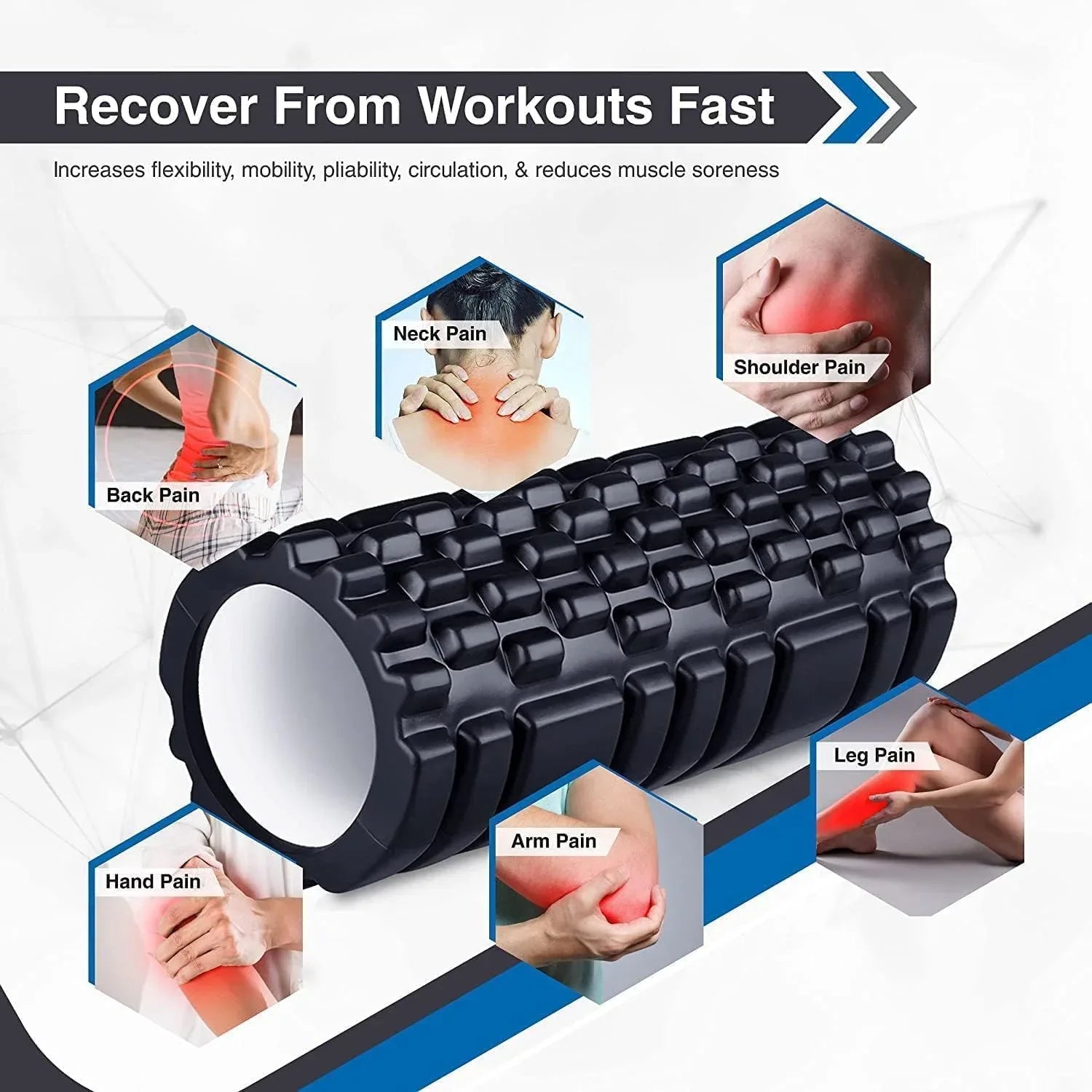 Black EVA Foam Roller – High-Density Trigger-Point Muscle Massager for Deep Tissue, Post-Workout Recovery & Daily Body Care - Shopeleven