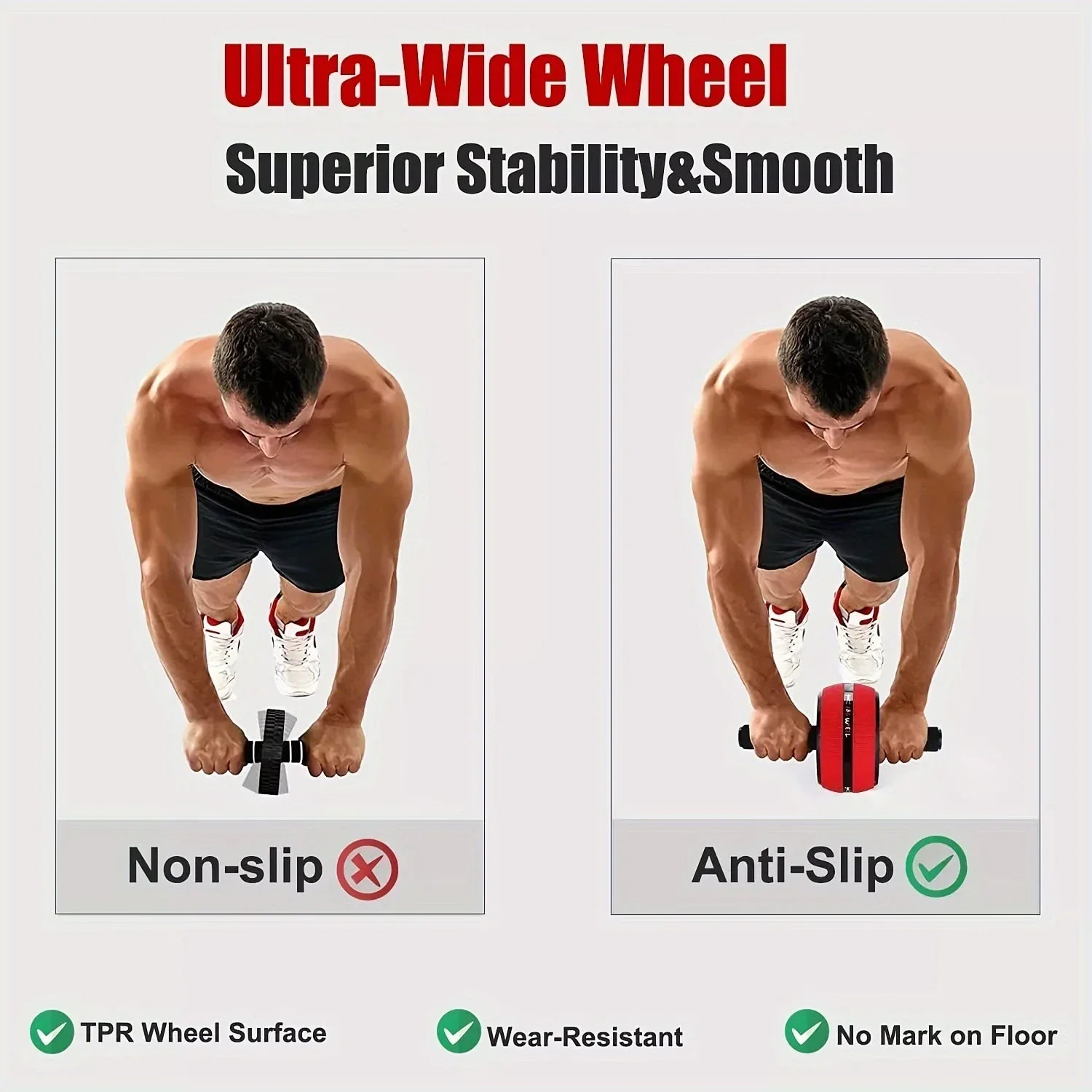 Fitness Abdominal Exercise Wheel - Portable Core Strengthener with Red & Black Grip Bars, Durable PP Material for Abdominal & Chest Muscle Training, Upper Body Workout|Ergonomic Grip Design|Textured Roller Surface, Gym Accessories - Shopeleven