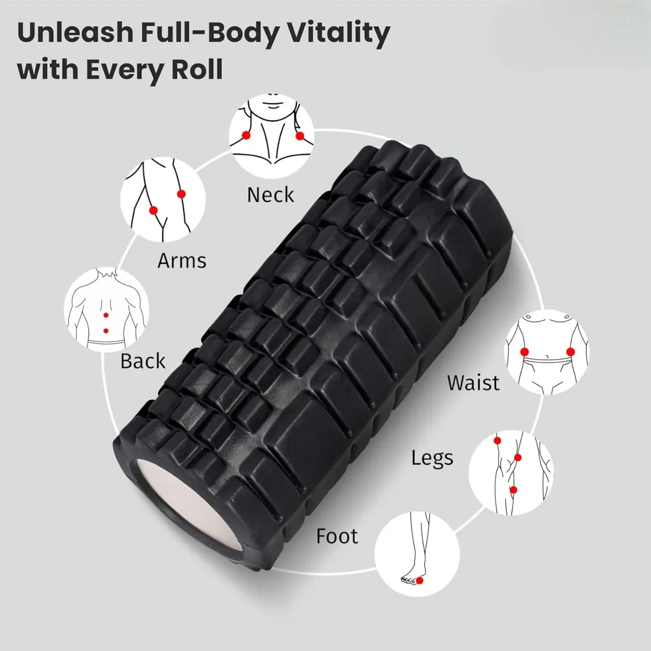 Black EVA Foam Roller – High-Density Trigger-Point Muscle Massager for Deep Tissue, Post-Workout Recovery & Daily Body Care - Shopeleven