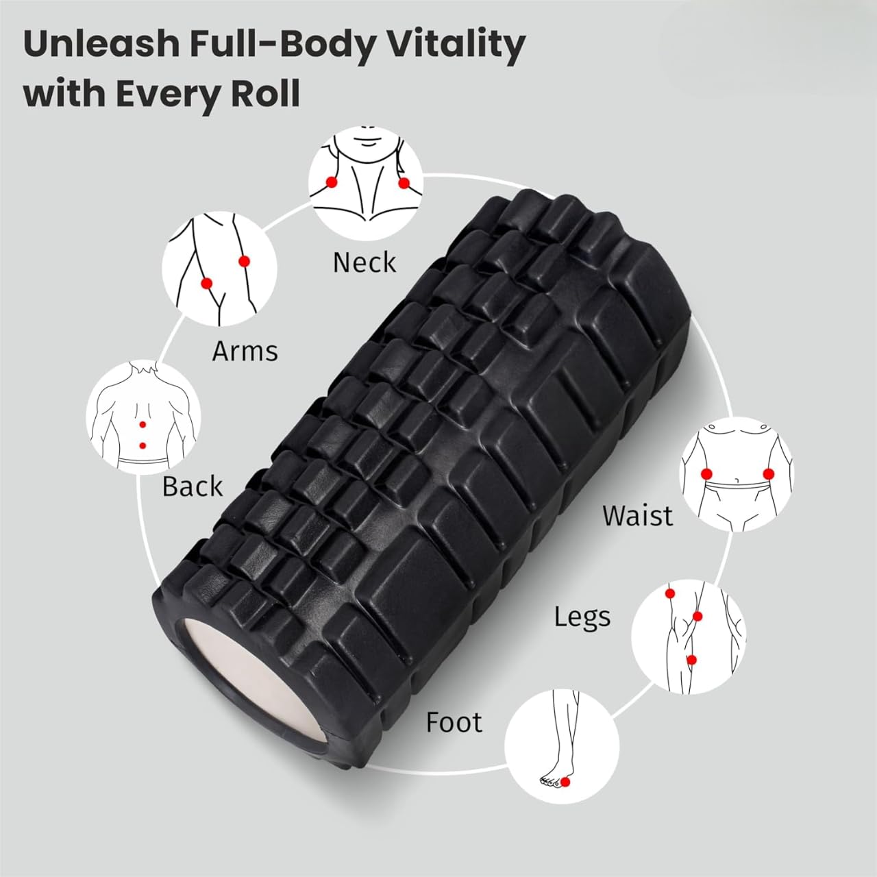 Black EVA Foam Roller – High-Density Trigger-Point Muscle Massager for Deep Tissue, Post-Workout Recovery & Daily Body Care