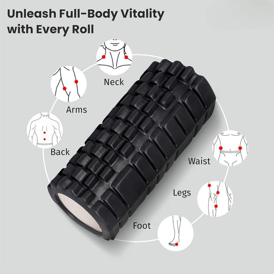 Black EVA Foam Roller – High-Density Trigger-Point Muscle Massager for Deep Tissue, Post-Workout Recovery & Daily Body Care