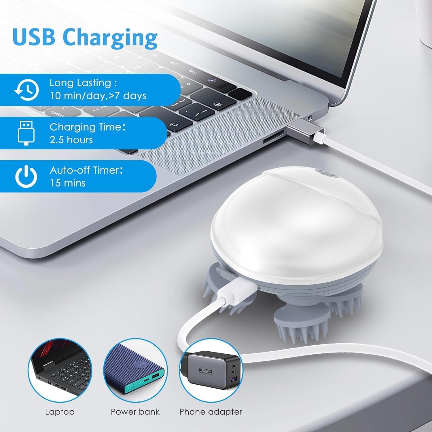 Portable Electric Scalp Massager – Rechargeable Head & Body Massager for Wet & Dry Use, Deep Cleaning & Relaxation