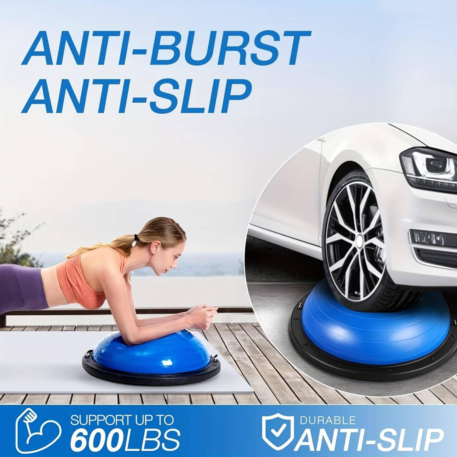 Medium Inflatable Balance Trainer Ball with Straps & Accessories – Half-Ball Stability, Core & Strength Trainer (Indoor/Outdoor) - Shopeleven