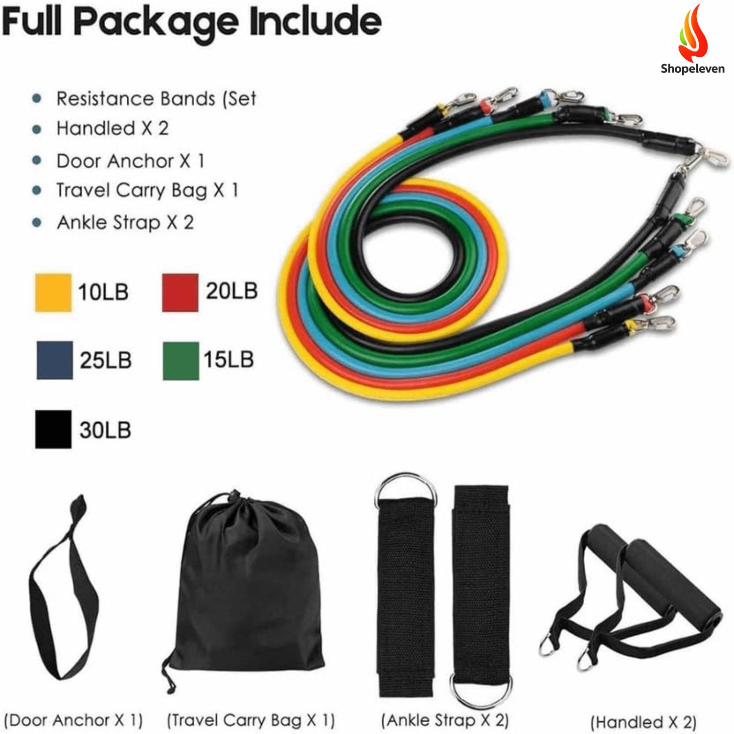 Premium 11-in-1 Exercise Band Set – Fitness Resistance Tubes with Handles, Door Anchor, Ankle Strap & Travel Bag