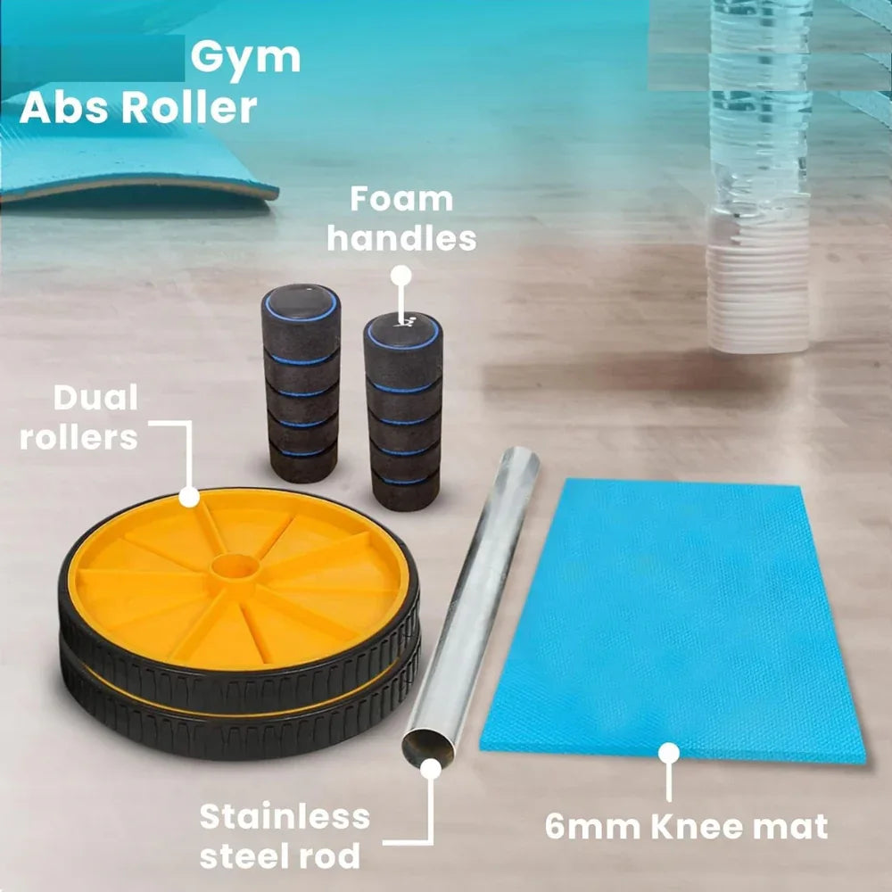 Abs Roller for Men & Women Ultimate Gym Roller for Effective Abs Workout Home Workout, Gym Ab Roller Workout Equipment for Abdominal Ab Roller Home Exercise Mat -Yellow Black - Shopeleven