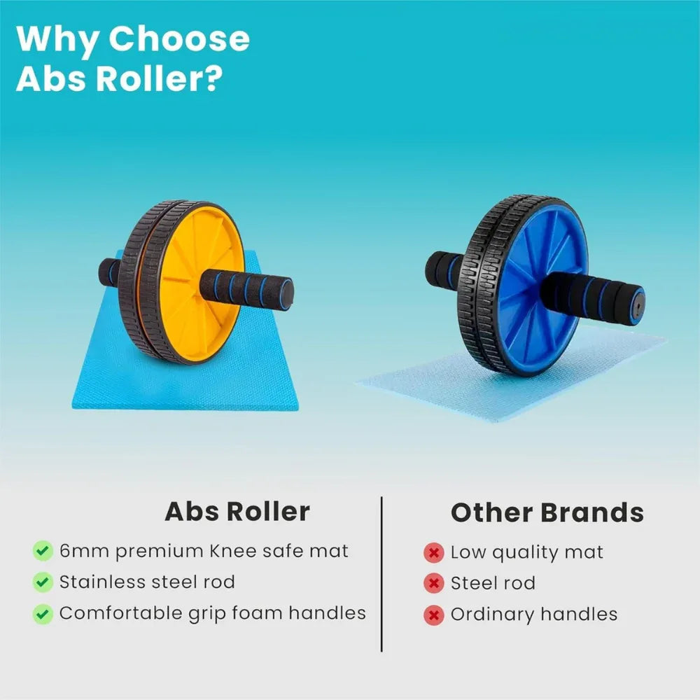 Abs Roller for Men & Women Ultimate Gym Roller for Effective Abs Workout Home Workout, Gym Ab Roller Workout Equipment for Abdominal Ab Roller Home Exercise Mat -Yellow Black - Shopeleven