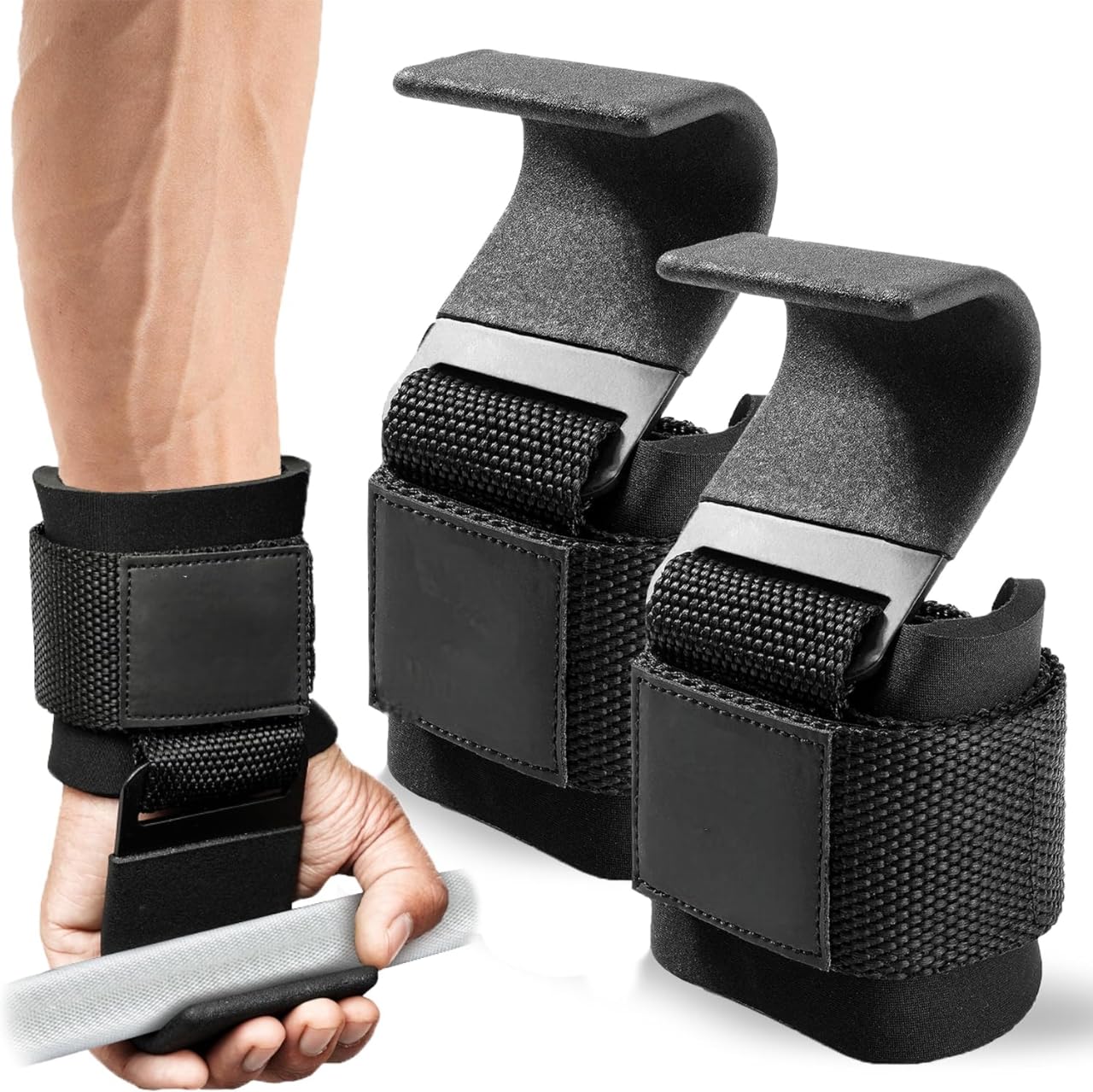Weight Lifting Hooks for Enhanced Grip Strength, Gym Workout Hook, Metal Dual Hook Deadlift & Pull-Up Wrist Support, Adjustable Hook And Loop Closure, Assisted Gym Straps for Men & Women (WEIGHT LIFTING HOOK)