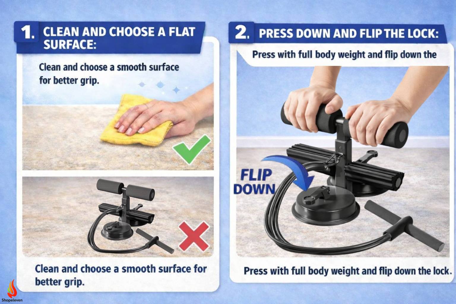 Sit-Up Bar Comes with Resistance Band Foam Handle and Rubber Suction Base | Sturdy Handle | Adjustable Height | Equipment for Sit-ups and Push-ups Assistant Device (Black) (Double suction cup)