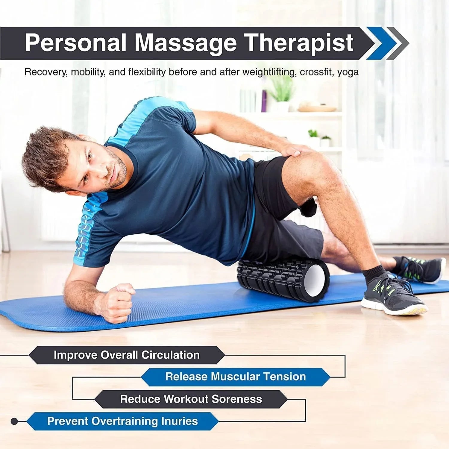 Black EVA Foam Roller – High-Density Trigger-Point Muscle Massager for Deep Tissue, Post-Workout Recovery & Daily Body Care - Shopeleven