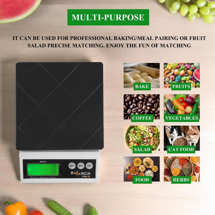 Digital Kitchen & Coffee Scale (0.1 g Precision, 10 kg Capacity) – Multi-Function Food & Baking Scale with Timer
