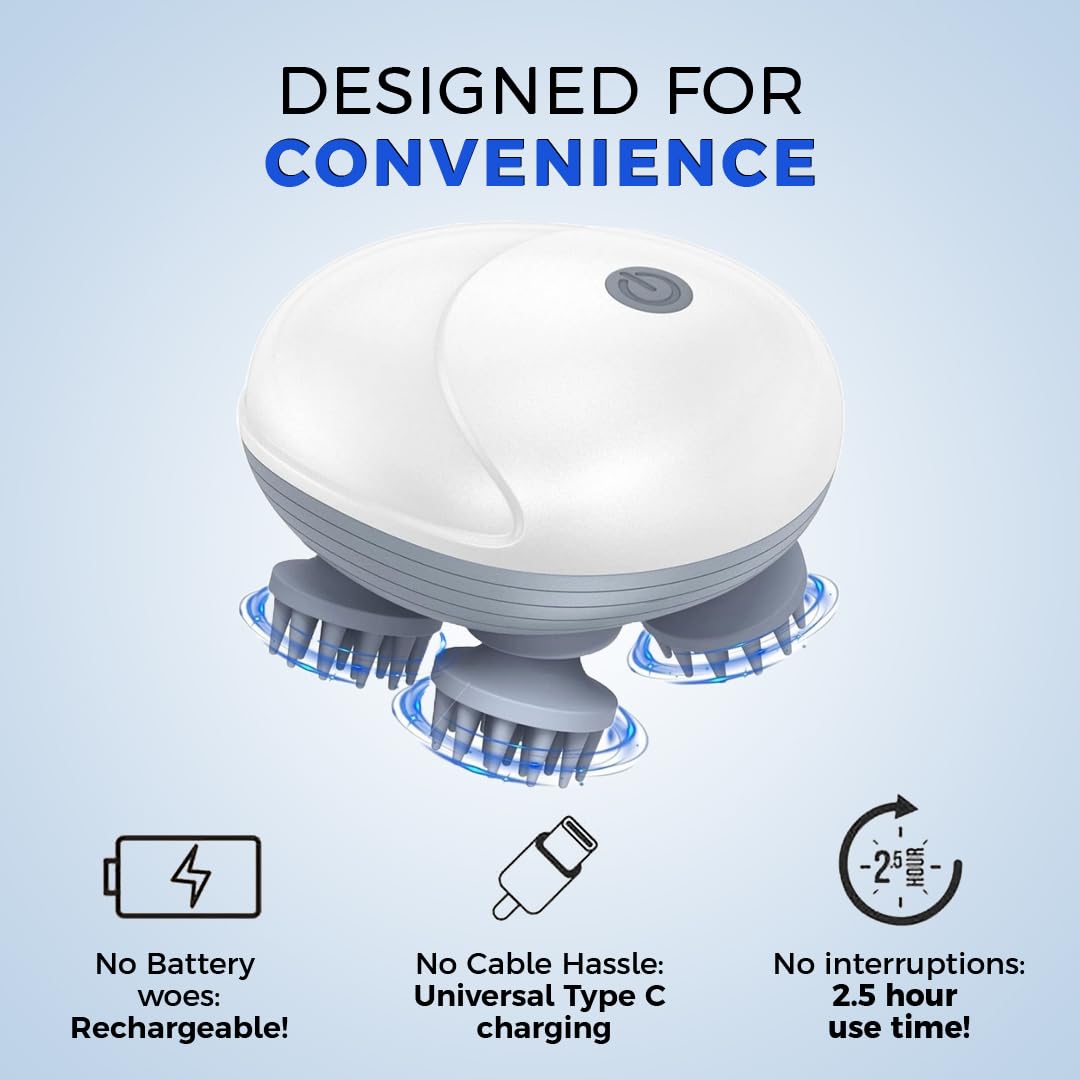 Portable Electric Scalp Massager – Rechargeable Head & Body Massager for Wet & Dry Use, Deep Cleaning & Relaxation