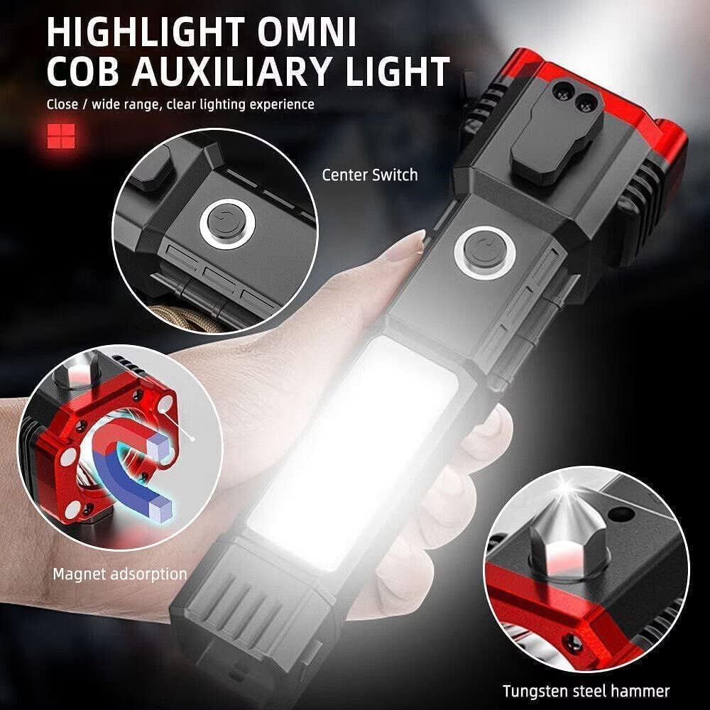 Bright LED USB-Rechargeable Handheld Flashlight – Multifunction Torch with 3 Light Modes, Magnetic Base & COB Floodlight