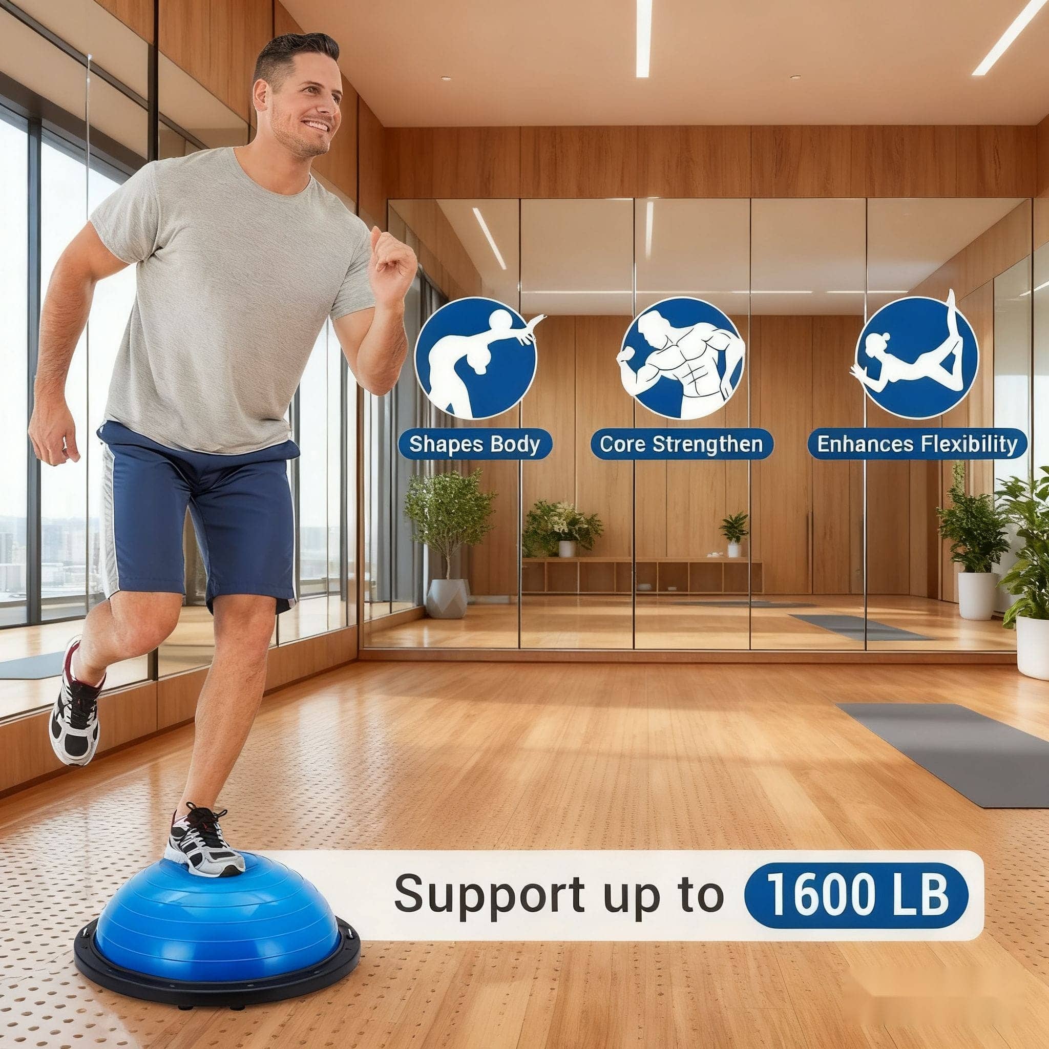 Medium Inflatable Balance Trainer Ball with Straps & Accessories – Half-Ball Stability, Core & Strength Trainer (Indoor/Outdoor)