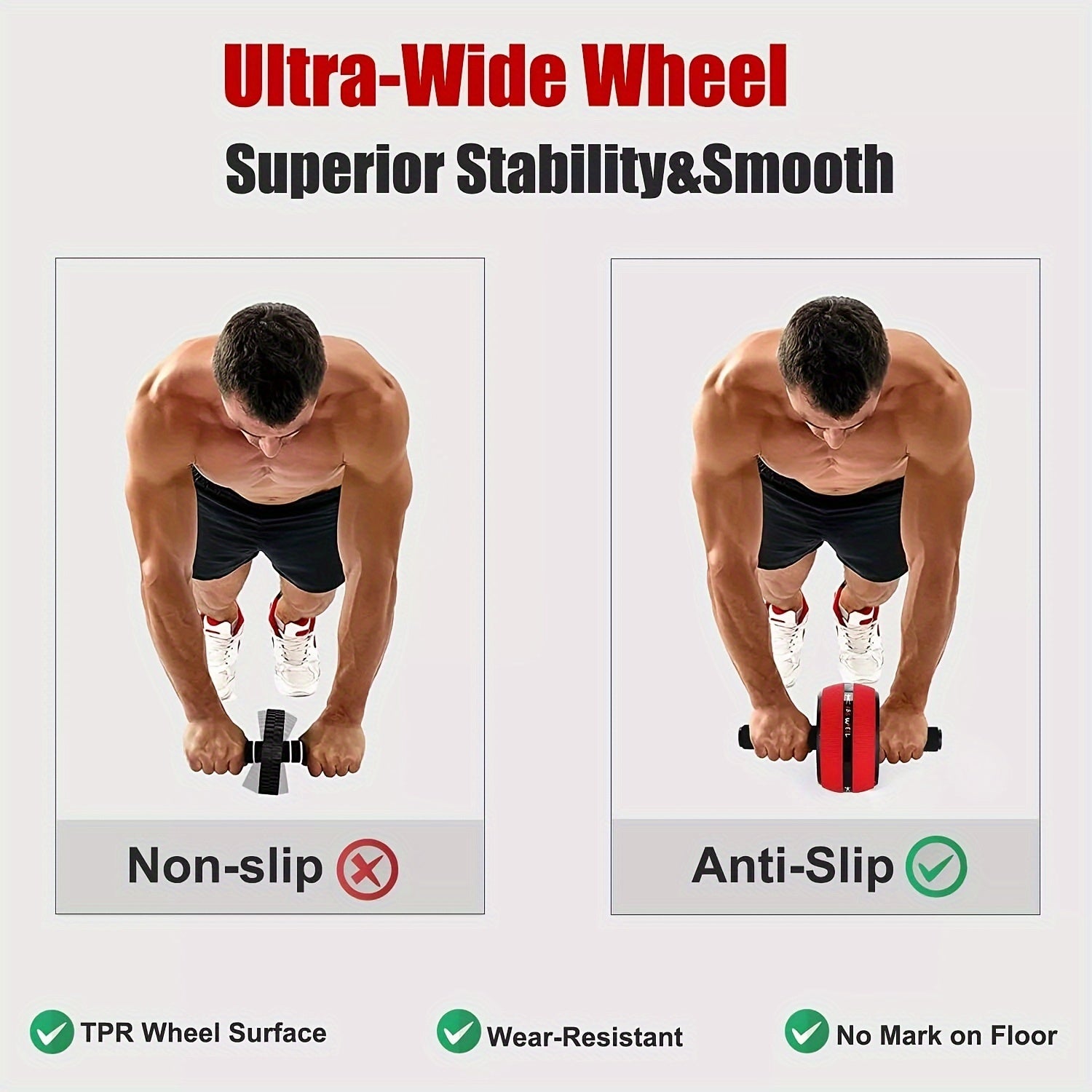 Fitness Abdominal Exercise Wheel - Portable Core Strengthener with Red & Black Grip Bars, Durable PP Material for Abdominal & Chest Muscle Training, Upper Body Workout|Ergonomic Grip Design|Textured Roller Surface, Gym Accessories