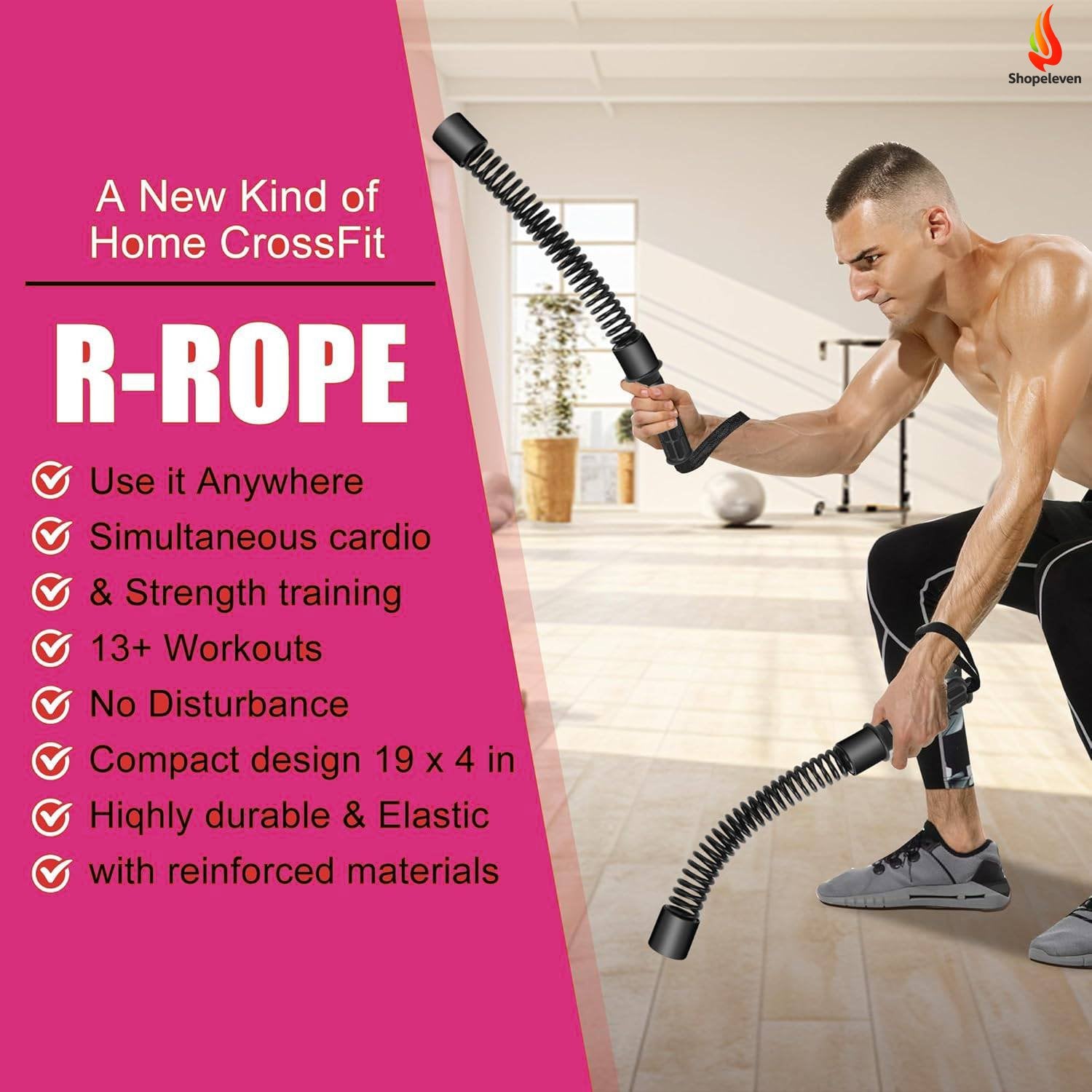 Ropeless Battle Rope for Home & Gym | Full Body Workout, Cardio, Strength Training | Portable Fitness Tool for Fit, Crossfit, Core & Endurance (Black)