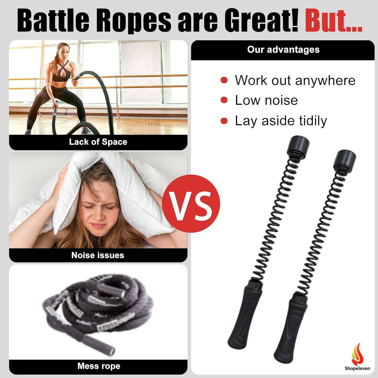 Ropeless Battle Rope for Home & Gym | Full Body Workout, Cardio, Strength Training | Portable Fitness Tool for Fit, Crossfit, Core & Endurance (Black)