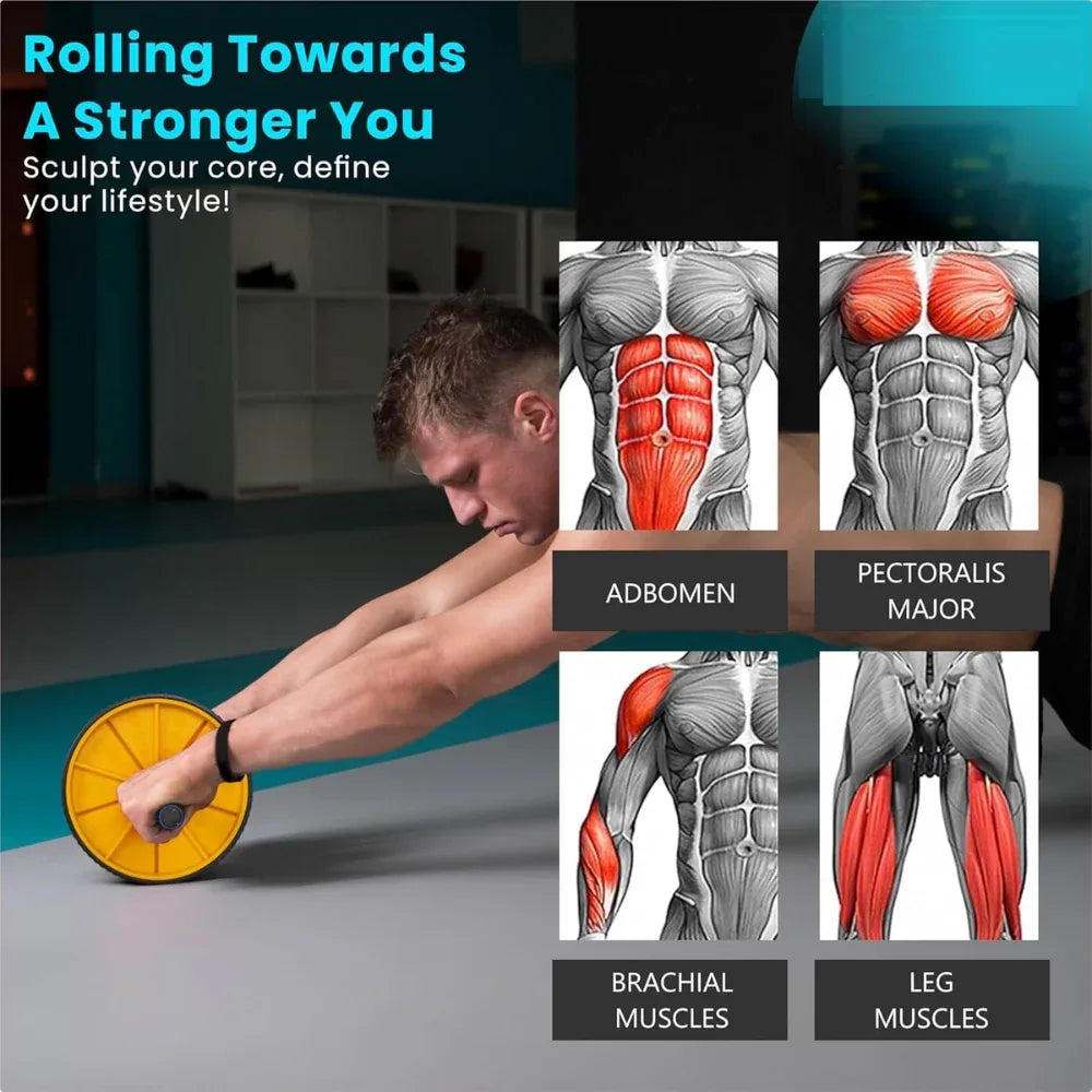 Abs Roller for Men & Women Ultimate Gym Roller for Effective Abs Workout Home Workout, Gym Ab Roller Workout Equipment for Abdominal Ab Roller Home Exercise Mat -Yellow Black - Shopeleven