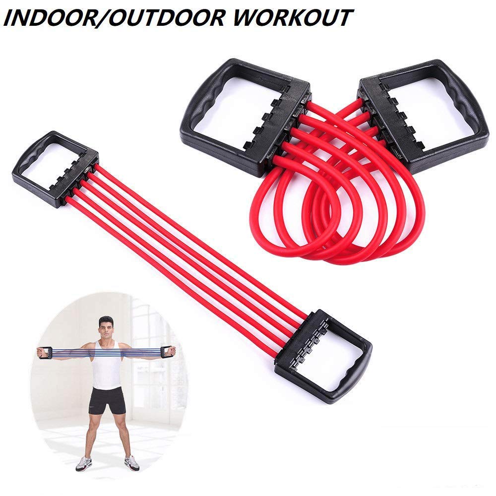 Adjustable Multi-Function 5 Rubber Tubes Chest Expander/Rubber Rope/Chest Flexor/Muscle Pulling Exerciser/Muscle Workout Stretcher Home