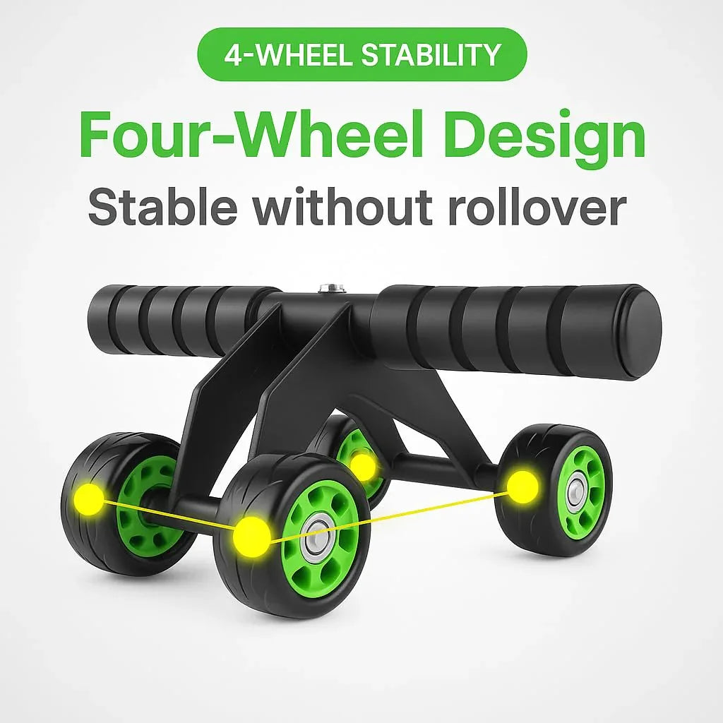 4-Wheel Ab Rollers (With Knee Pads) - Core Strength Training Ab Exercise Wheel, Unisex Stable Ab Training Equipment, Non-Slip Handles, Smooth Ball Bearings, Portable Home Fitness Tool - Shopeleven