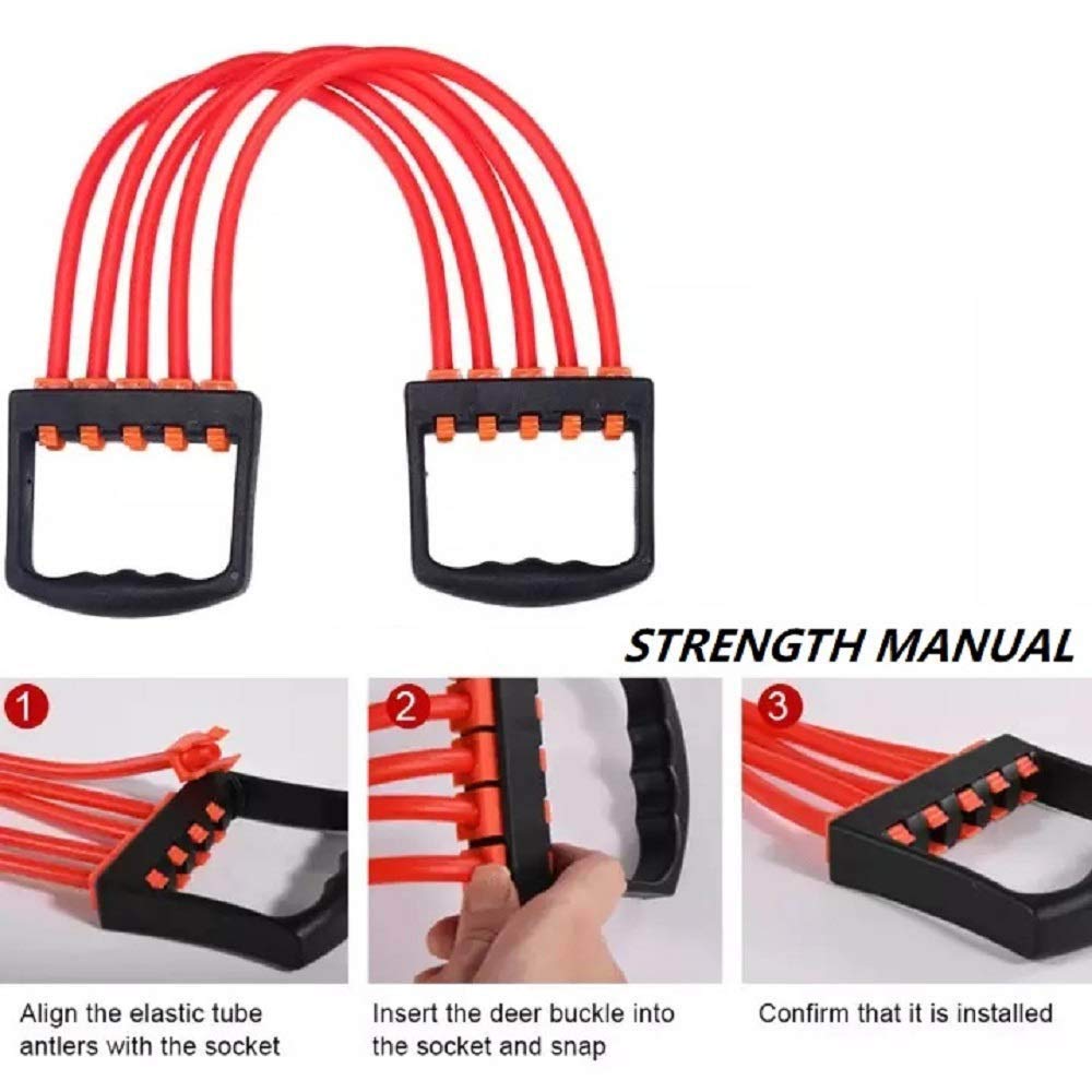 Adjustable Multi-Function 5 Rubber Tubes Chest Expander/Rubber Rope/Chest Flexor/Muscle Pulling Exerciser/Muscle Workout Stretcher Home