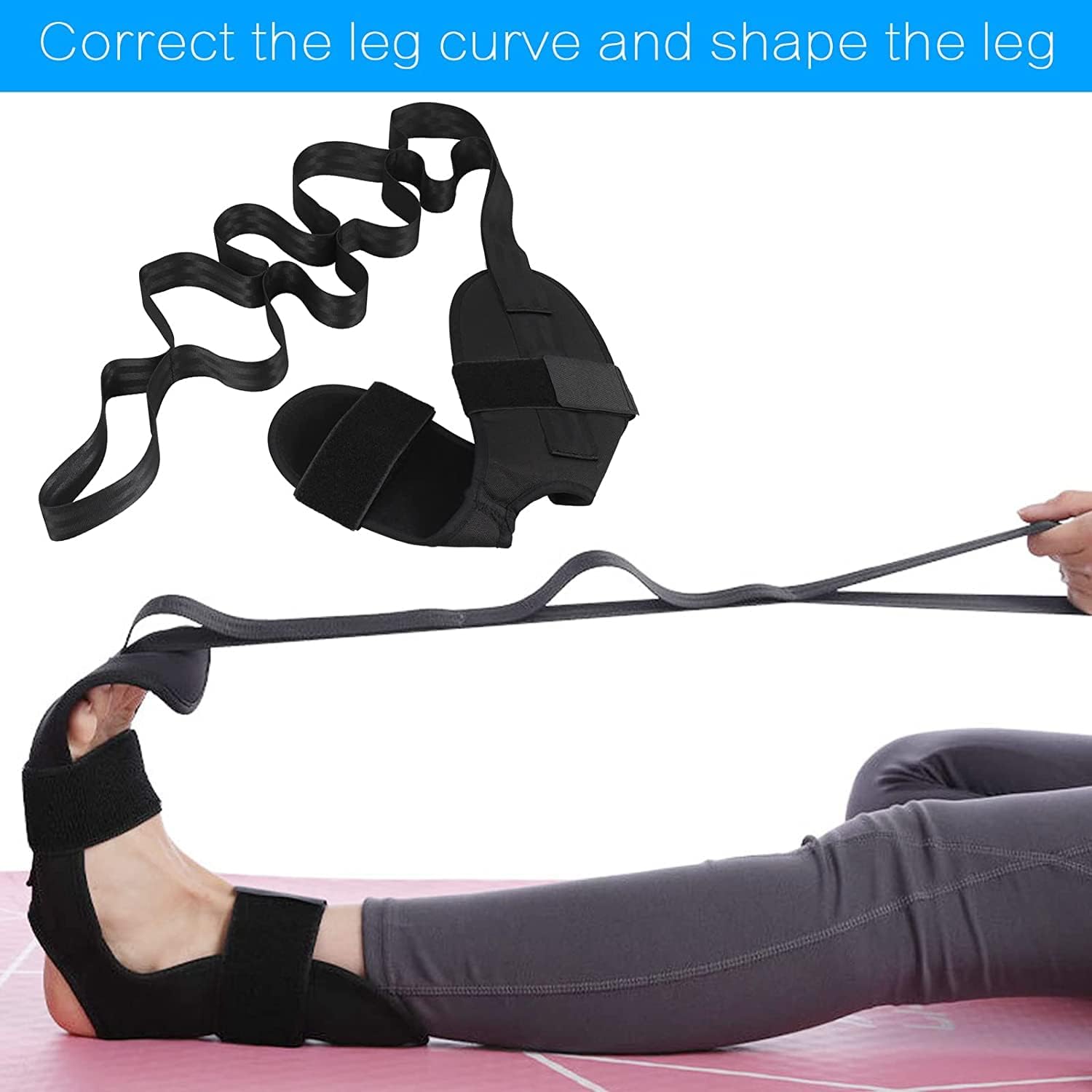 Foot Stretcher Strap | Calf Stretcher for Plantar Fasciitis | Ligament Stretching | Leg Stretching Strap Belt | Foot Exercise Equipment for Yoga | Hamstring Achilles Tendonitis | Leg Stretcher (Black)