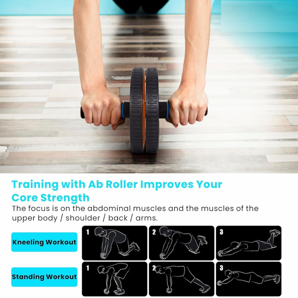 Abs Roller for Men & Women Ultimate Gym Roller for Effective Abs Workout Home Workout, Gym Ab Roller Workout Equipment for Abdominal Ab Roller Home Exercise Mat -Yellow Black