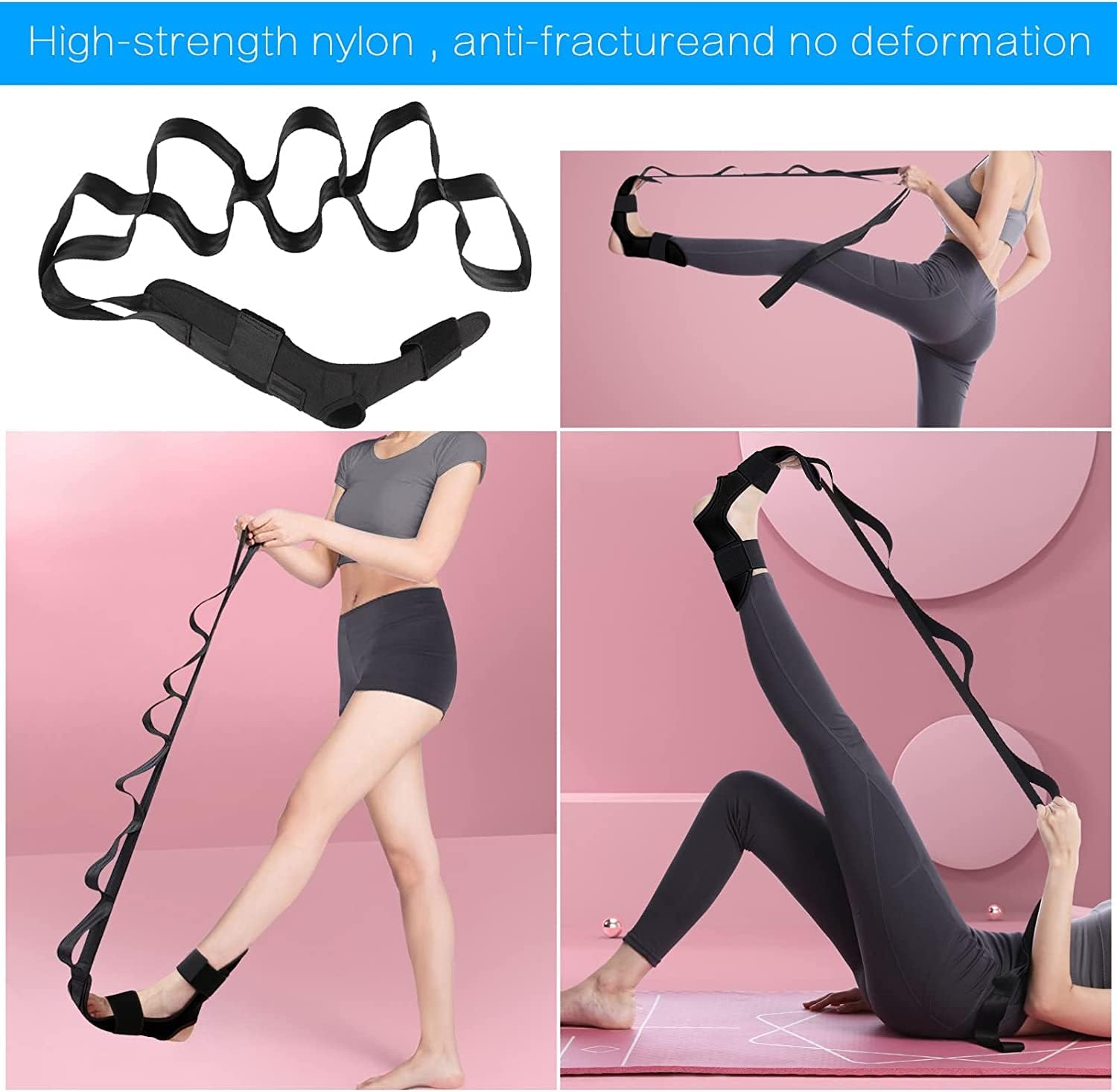 Foot Stretcher Strap | Calf Stretcher for Plantar Fasciitis | Ligament Stretching | Leg Stretching Strap Belt | Foot Exercise Equipment for Yoga | Hamstring Achilles Tendonitis | Leg Stretcher (Black)