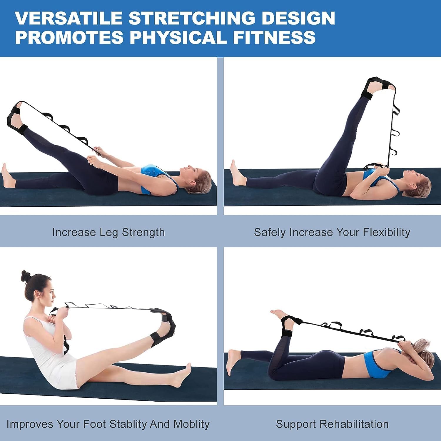 Foot Stretcher Strap | Calf Stretcher for Plantar Fasciitis | Ligament Stretching | Leg Stretching Strap Belt | Foot Exercise Equipment for Yoga | Hamstring Achilles Tendonitis | Leg Stretcher (Black)