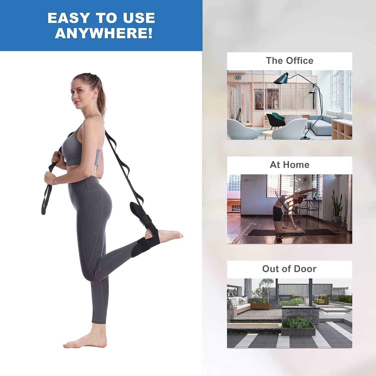 Foot Stretcher Strap | Calf Stretcher for Plantar Fasciitis | Ligament Stretching | Leg Stretching Strap Belt | Foot Exercise Equipment for Yoga | Hamstring Achilles Tendonitis | Leg Stretcher (Black)