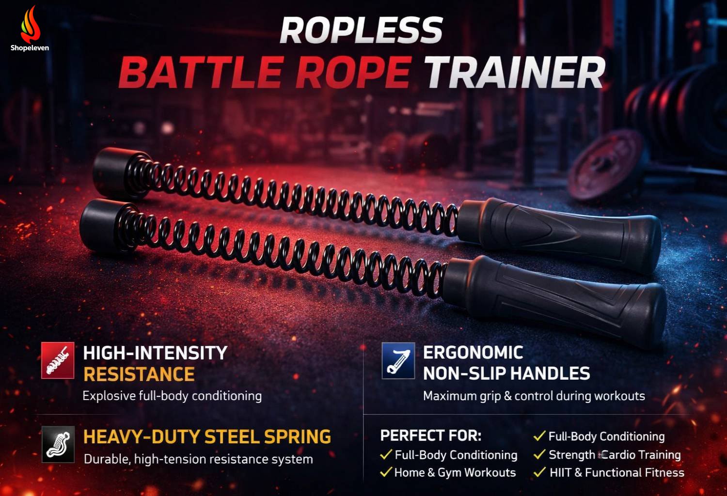 Ropeless Battle Rope for Home & Gym | Full Body Workout, Cardio, Strength Training | Portable Fitness Tool for Fit, Crossfit, Core & Endurance (Black)