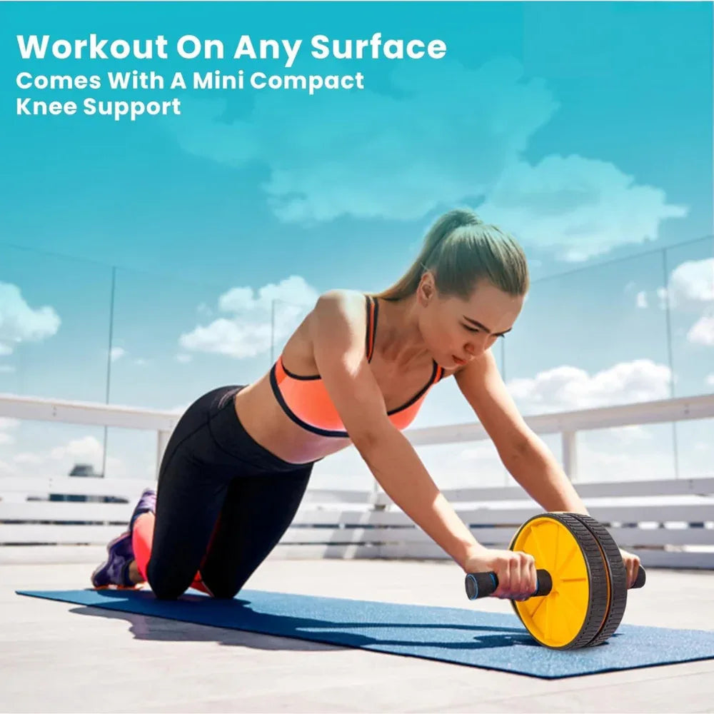 Abs Roller for Men & Women Ultimate Gym Roller for Effective Abs Workout Home Workout, Gym Ab Roller Workout Equipment for Abdominal Ab Roller Home Exercise Mat -Yellow Black - Shopeleven