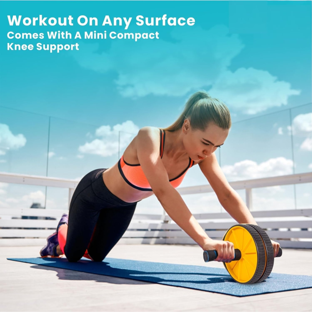 Abs Roller for Men & Women Ultimate Gym Roller for Effective Abs Workout Home Workout, Gym Ab Roller Workout Equipment for Abdominal Ab Roller Home Exercise Mat -Yellow Black