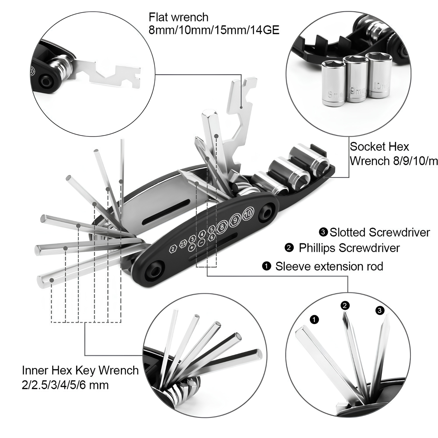 Cycle 16 in 1 Cycle Tool kit Multi-Purpose Mountain Cycle Repair Tool kit Allen Key Spoke Cycle Tool kit Set All Cycle