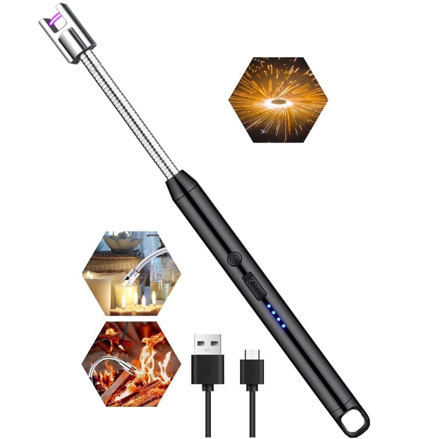 Rechargeable Electric Gas Lighter for Kitchen, Lighter for Gas Stove, Candles, Pooja, C-Type USB, Kitchen Tools, Multi Purpose 360° Flexible & Windproof