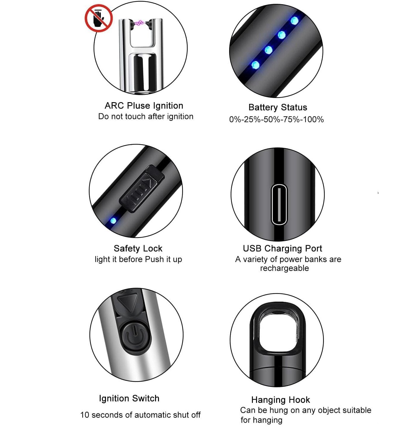 Rechargeable Electric Gas Lighter for Kitchen, Lighter for Gas Stove, Candles, Pooja, C-Type USB, Kitchen Tools, Multi Purpose 360° Flexible & Windproof