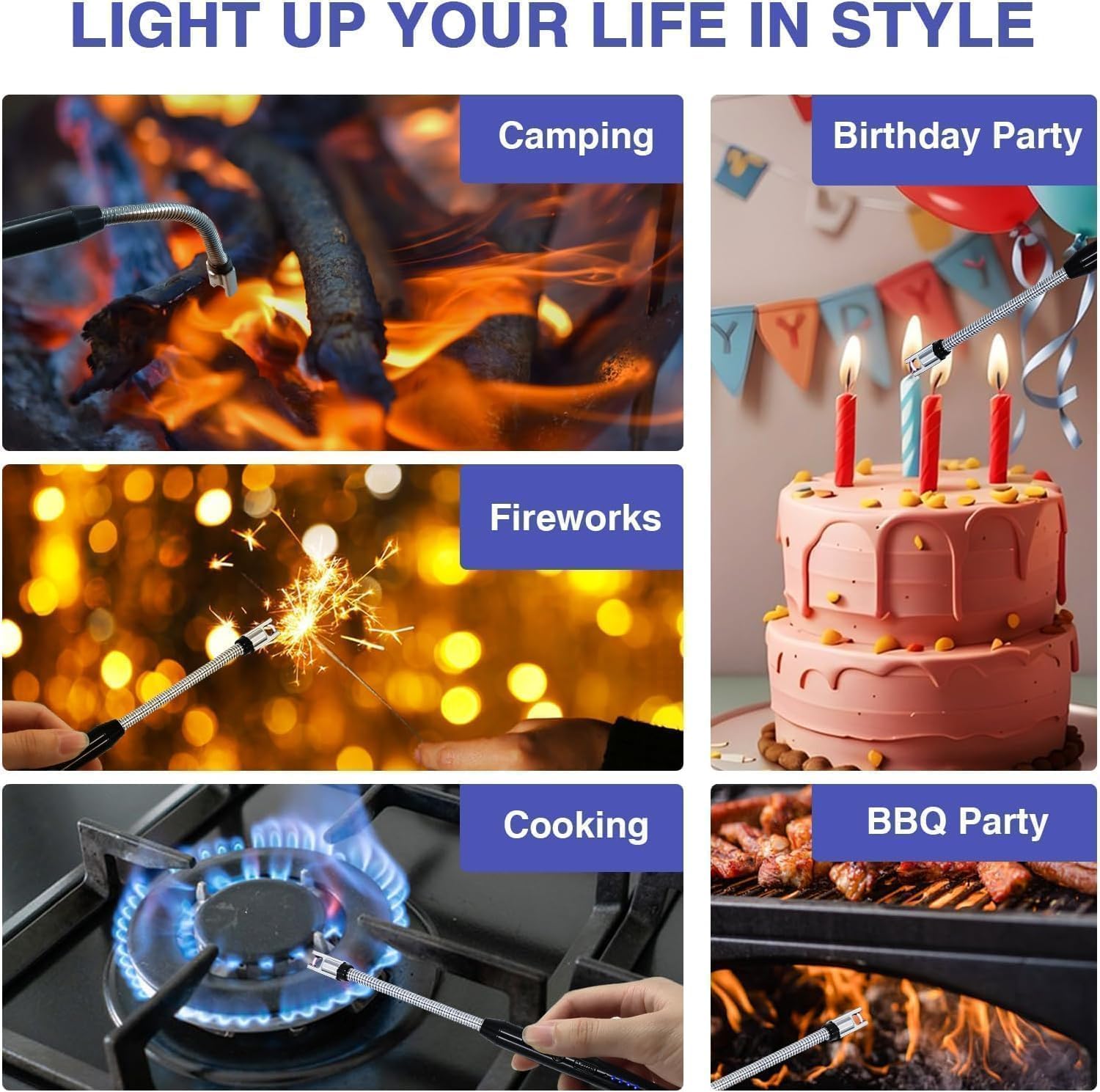 Rechargeable Electric Gas Lighter for Kitchen, Lighter for Gas Stove, Candles, Pooja, C-Type USB, Kitchen Tools, Multi Purpose 360° Flexible & Windproof