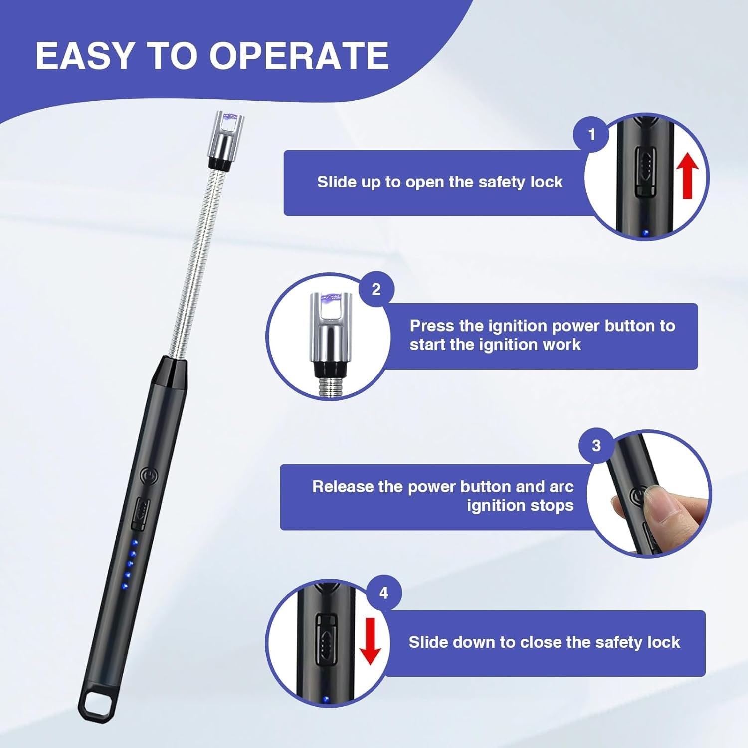 Rechargeable Electric Gas Lighter for Kitchen, Lighter for Gas Stove, Candles, Pooja, C-Type USB, Kitchen Tools, Multi Purpose 360° Flexible & Windproof