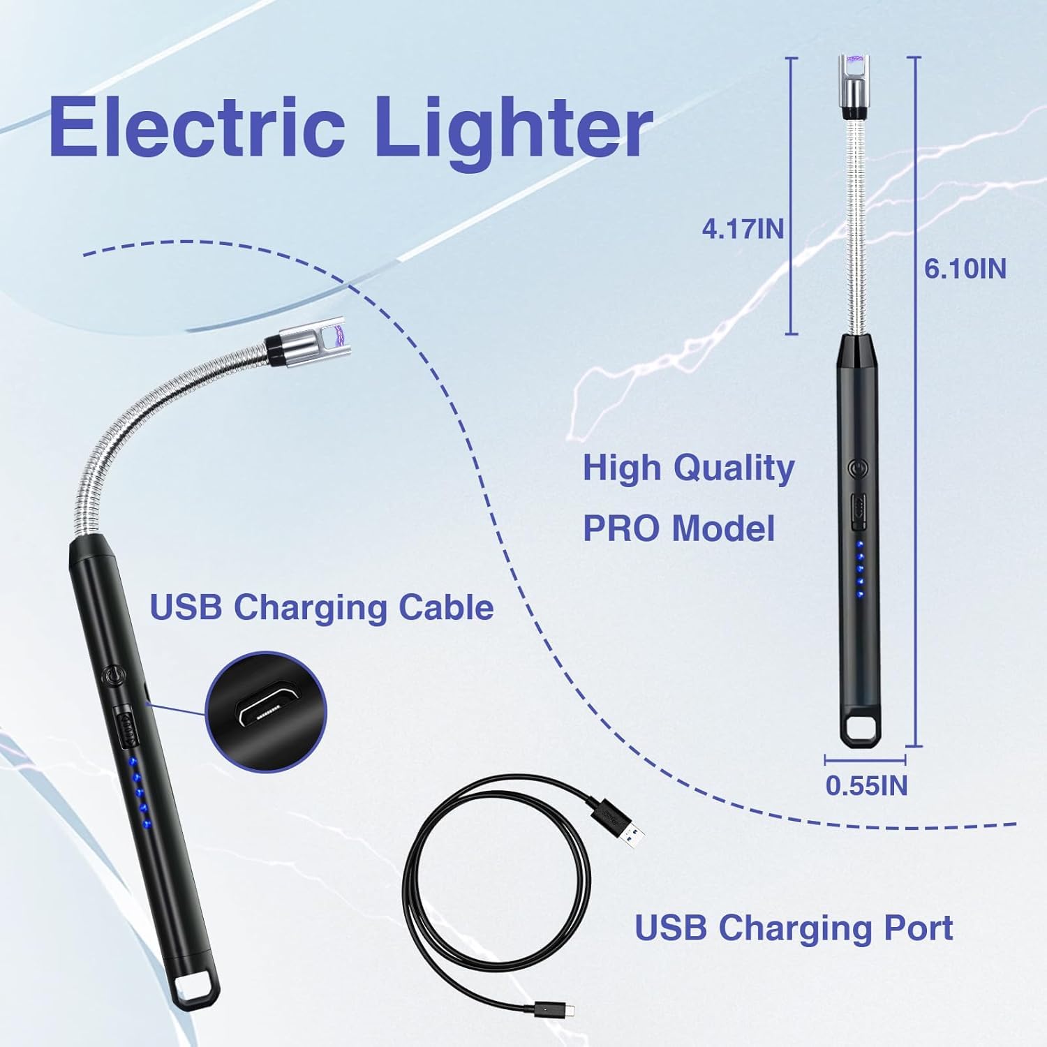 Rechargeable Electric Gas Lighter for Kitchen, Lighter for Gas Stove, Candles, Pooja, C-Type USB, Kitchen Tools, Multi Purpose 360° Flexible & Windproof