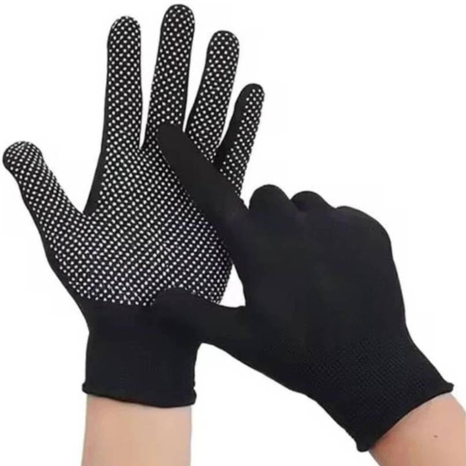 Cricket Gloves, Dotted Black Gloves, Dotted Cotton Gloves Help for Cricket Bating and Full grriping