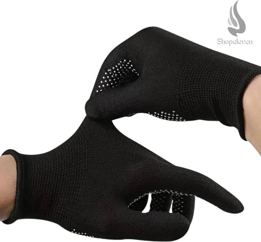 Cricket Gloves, Dotted Black Gloves, Dotted Cotton Gloves Help for Cricket Bating and Full grriping