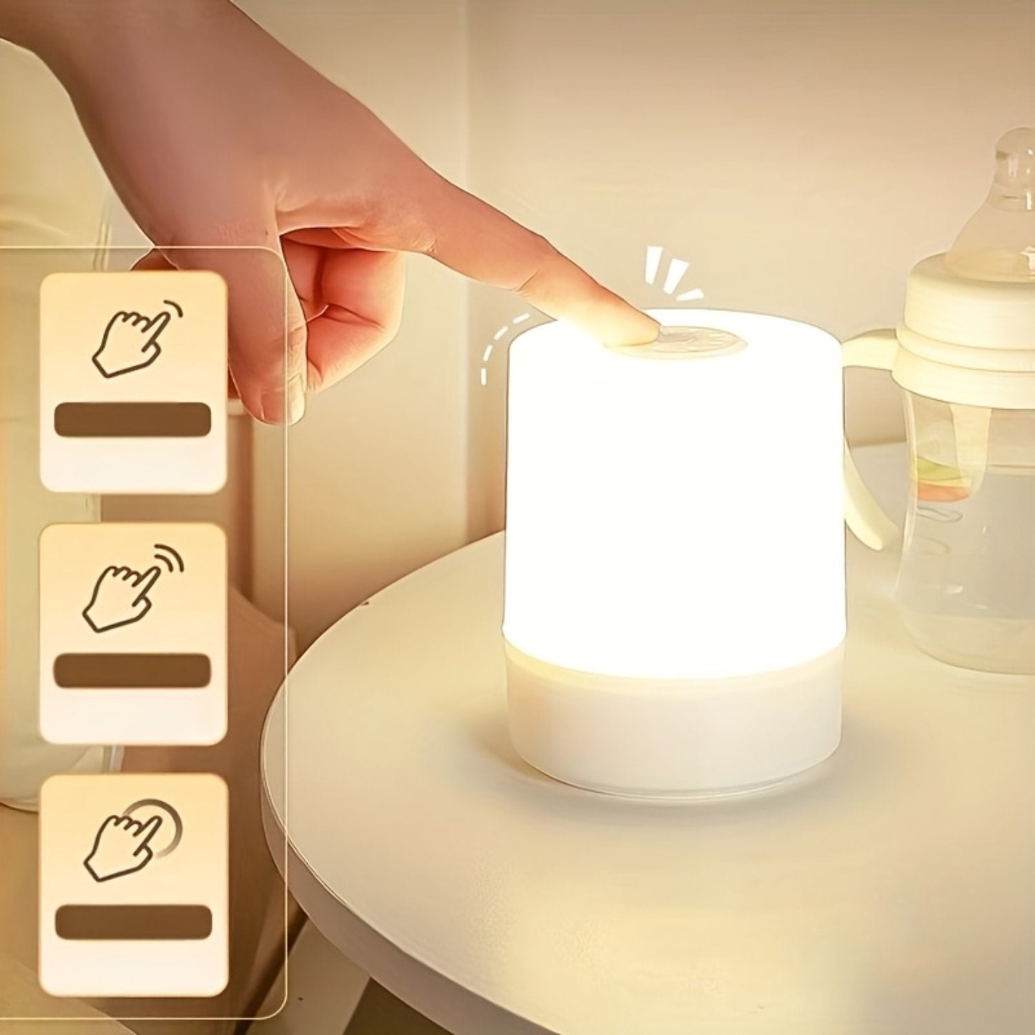 Shopeleven Touch Control LED Night Light Table Lamp, USB Rechargeable, Dimmable, with Remote Control, Plastic, White, for Bedroom, Living Room and Study (Night Light)