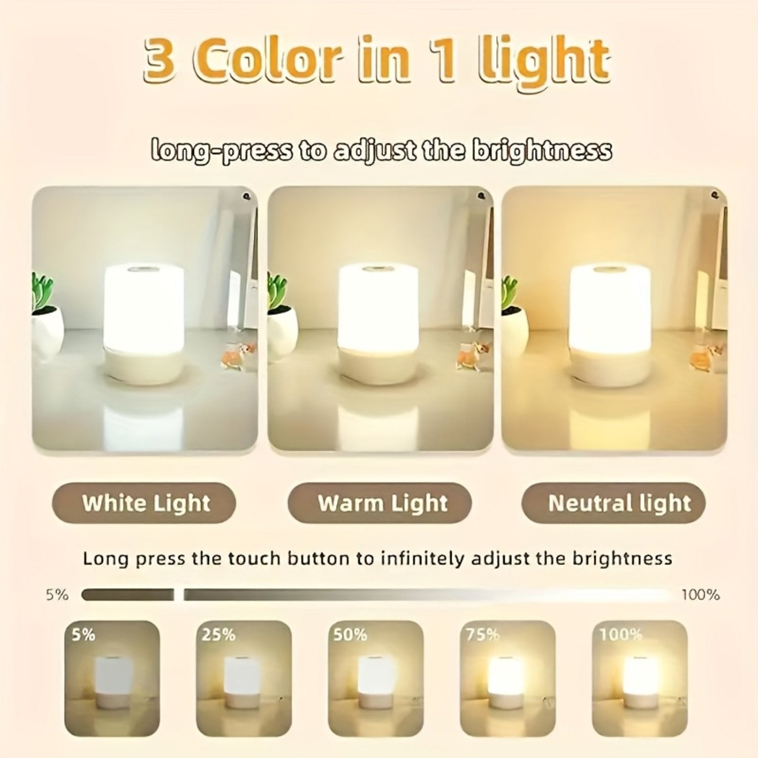 Shopeleven Touch Control LED Night Light Table Lamp, USB Rechargeable, Dimmable, with Remote Control, Plastic, White, for Bedroom, Living Room and Study (Night Light)